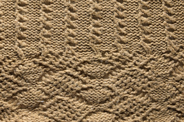 Beige Texture of a Knitted Sweater with Two Types of Knitting. Knit texture as background.