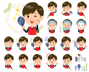 Store staff red uniform men_beauty