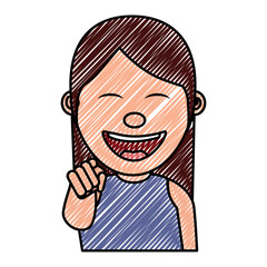 portrait cartoon smiling woman pointing gesture vector illustration drawing image
