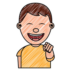 portrait of happy young teenager boy smiling pointing with finger vector illustration drawing image