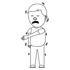 man bored by a joke discharge electric vector illustration dotted line image