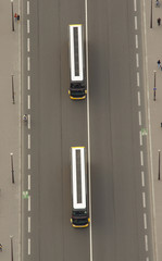 aerial view of bus on the street.