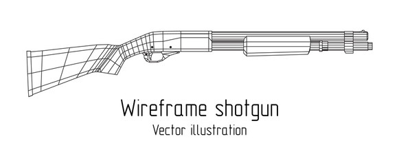 Shotgun rifle hunting carbine wireframe low poly mesh vector illustration