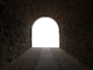 Obraz premium The dark passageway in city on white background.
