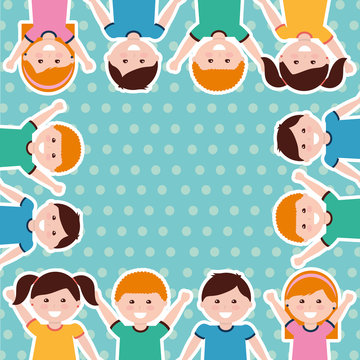happy cartoon kids border with dots background vector illustration