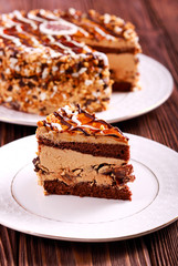 Caramel and nut layered cake, sliced