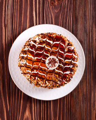 Caramel and nut cake, on plate