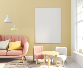 Pastel child's room. playroom. modern style. 3d illustration. Posterl mock up