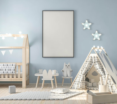 Frame mockup in child interior 3d rendering
