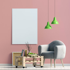 Modern interior design in Scandinavian style. Mock up poster. 3D illustration.