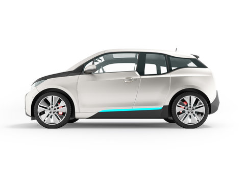 Modern Electric Car On The Right Gray 3d Render On White Background With Shadow