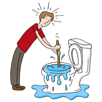 recommend clip art: Man Using Plunger Clogged Toilet