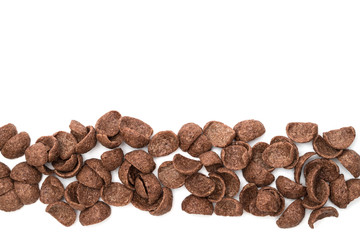 Cocoa flavored cereal line on white background with copy space