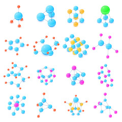 Molecule icons set, isometric style
