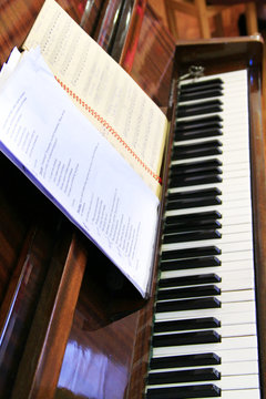 Piano with notes are ready to play. Keyboard musical instrument
