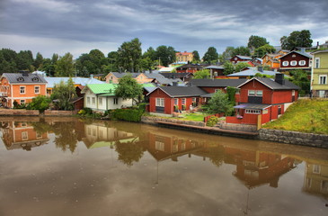 Fototapeta na wymiar Colorful houses in Porvoo, Finland
