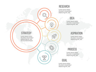 Business infographic. Organization chart with 5 options. Vector template. Editable line.