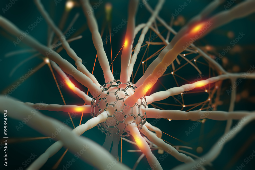 Aufkleber neural networks. nanotechnology in the study of the human brain. 3d illustration on the theme of art