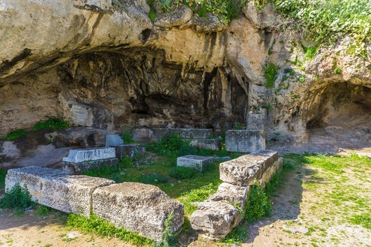The Plutonio in archaeological site of Eleusis (Eleusina). Sanctuary of Pluto (Hades), god of the Underworld, who abducted Persephone. Situated to the west of the Small Propylaia in Elefsina 328 BC