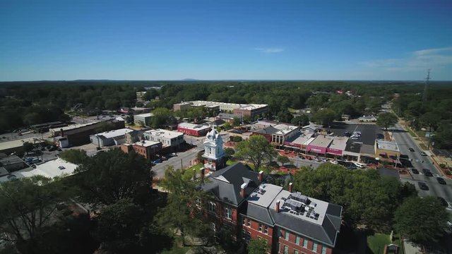 Georgia Lawrenceville Aerial v2 Flying low around city center of town and courthouse 11/17