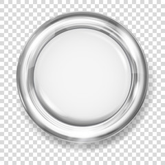 Big white plastic button with silver metallic border