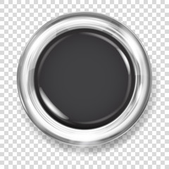 Big black plastic button with silver metallic border