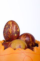 Easter eggs background. Artistically painted Easter eggs