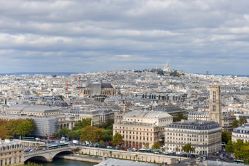 Fototapeta na wymiar Autumn Paris Panorama, overlooking the roof of the Cathedral of Our Lady of Paris