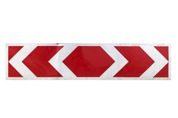 Red and White Arrow Direction Traffic Sign isolated on white