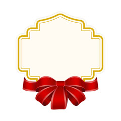 High Quality Label with Red Bow on White Background. Empty isolated banner with a red bow on a white background.