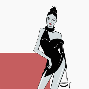 recommend clip art: Fashion girl in a short black dress