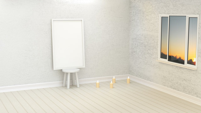Simple frame with an empty wall. Element of design for presentation. 3D rendering. Mock up