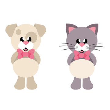cartoon cute dog and cat with tie