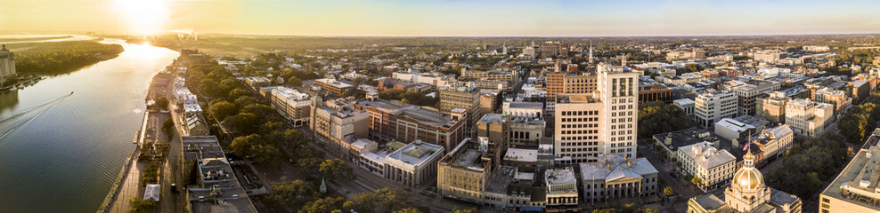 180 degree aerial panorama of Savannah, Georgia.