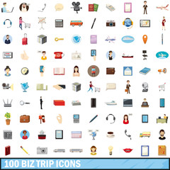 100 biz trip icons set, cartoon style