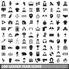 100 leader team icons set, simple style 