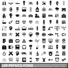 100 physics icons set, simple style 