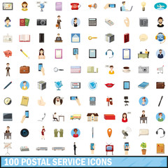 100 postal service icons set, cartoon style