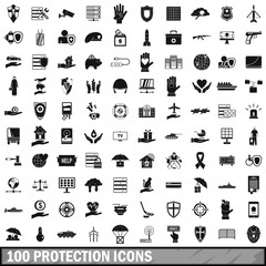 100 protection icons set, simple style 