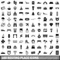 100 resting place icons set, simple style 