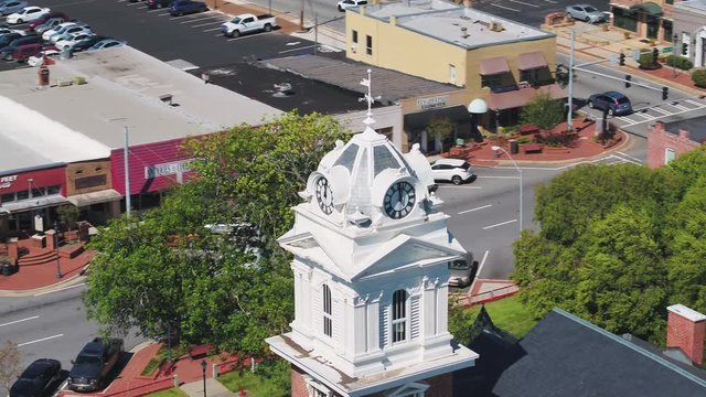 Georgia Lawrenceville Aerial v4 Closeup flying low around courthouse in center of town 11/17