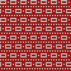 Knitted abstract red white geometric pattern. For decoration, design, knitting.