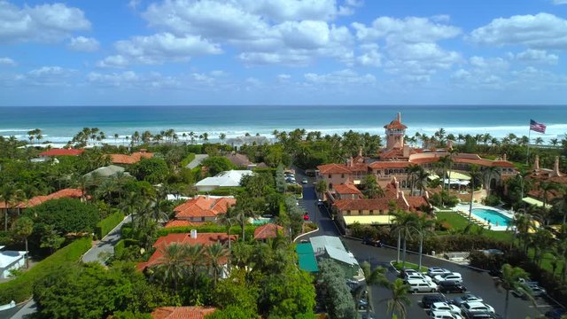 Aerial drone footage Mar A Lago a Donald Trump resort Florida 4k