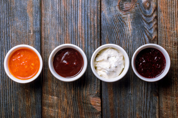 assorted sauces top view
