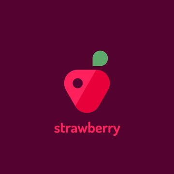 Minimalist  flat vector logotype of strawberry. Design template logo