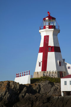 Head Harbor Lighthouse Tower with Its Unique Painted Cross on Campobello Island in Canada