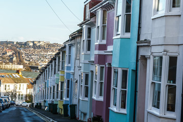 Obraz premium Street of terraced houses on hill side
