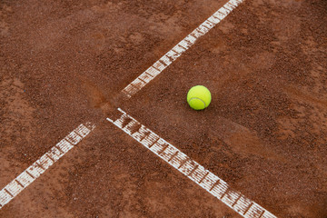 Top view on tennis ball on the court. Sport concept.