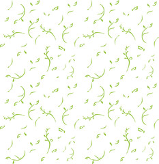 Seamless pattern green leaves and twigs. Hand drawn vector template.