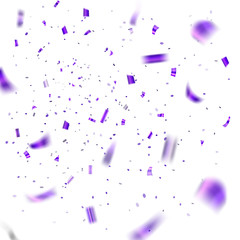 Purple confetti explosion celebration isolated on white background. Falling confetti. Abstract decoration party, birthday celebrate or Christmas, New Year confetti decor. Vector illustration